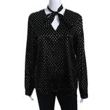 Pre-ownedSt. John Collection Womens Polka Dot Button Down Silk Blouse Black Silver Size 8