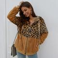 Meterk Women Warm Fleeces Hooded Coat Jacket Leopard Zipper Front Pockets Winter Furry Hoodies Casual Overcoat Outwear