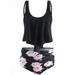 Women 2Pcs Padded Ruffle Strappy Crop Tops High Waist Bikini Set Swimsuit Swimwear Summer