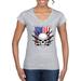 Defend and Protect Skull USA Pride Womenâ€™s Standard V-Neck Tee, Heather Grey, Small