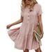 UKAP Women Short Sleeve Midi Dress Boho Beach Button Down Pleated Short Dresses Ladies Casual Flowy Tiered Dress Pink M(US 8-10)