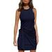 New Women's Casual Sleeveless Tank Dress Crewneck Bodycon Ruched Tie Waist Mini Dresses Dark Color Dress