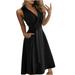Bescita Women'S Casual Loose Bandage Sleeveless Solid V-Neck Ankle-Length Dress