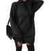 Women Stretchy Pullover Jumper Knitwear Turtleneck Baggy Long Sleeve Knit Mini Split Sweater Dress
