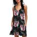 Sexy Dance Women Sleeveless V Neck Floral Printed Tunic Tops Casual Swing Tee Shirt Dress Ladies Women Summer Beach Cover Ups Rose Black L