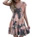 Summer Dress Fashion Women Clothes Bandage Gradation Tie-Dyed Print Casual Dress Short Sleeves Mini Dress Orange L