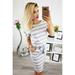 Women's Casual Striped Short Sleeve Shirt Dress Red Grey Tee Shirt Dress Streetwear Dress