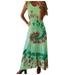 Follure Women's Round Neck Print Daily Casual Sleeveless Vintage Bohemian Maxi Dress