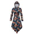 Women Irregular Halloween Dresses Oversized Vintage Pumpkin Hooded Dress Swing Long Sleeve Casual High Waist Dress Pullover Tunic Dress for Ladies Juniors Girls