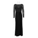 Xscape Boat Neck Illusion Long Sleeve Embellished Mesh Bodice Zipper Back Jersey Dress-BLACK