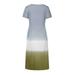 Spftem Women Plus Size Daily Tie-Dyed Color Block Loose V Neck Short Sleeve Dress