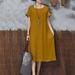 Casual Women Long Dress Short Sleeve O-Neck Solid Split Loose Boho Midi Dress Beige/YellowithRed