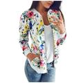MIARHB Womens Retro Floral Printing Zipper Up Jacket Casual Tops Coat Outwear