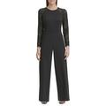 TOMMY HILFIGER Womens Black Embroidered Long Sleeve Jewel Neck Tunic Wide Leg Evening Jumpsuit Size 16