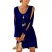 Womens Beach Cold Shoulder Long Sleeve U-Neck Solid Color Loose Mini Dress