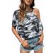 Sexy Dance Women Casual Cold Shoulder Shirts Leopard Print Tops Basic Summer Short Sleeve Fashion Soft Blouse Loose Fit Tshirt