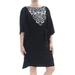 AIDAN MATTOX Womens Black Rhinestone Floral Bell Sleeve Jewel Neck Knee Length Fit + Flare Dress Size 0