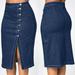 TANGNADE Women Fashion Denim Pencil Skirt High Waisted Blow Knee Blue Jeans Skirts