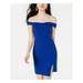 SEQUIN HEARTS Womens Blue Sleeveless Off Shoulder Mini Sheath Party Dress Size 1