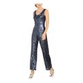 CALVIN KLEIN Womens Blue Sequined Zippered Sleeveless Cowl Neck Straight leg Party Jumpsuit Size 14