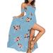 Women Dresses Off Shoulder Floral Party Split Maxi Romper Dress Boho Beach Party Bandeau Dresses Bohomian Sundress