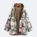 Meterk Women Faux Fur Hooded Parka Coat Floral Print Side Pockets Warm Vintage Casual Long Coat Outwear