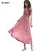 ZEROFEEL Summer Wear Women's Dresses Fashion V-neck Short Sleeve Dress Ladies Summer Holiday Party Solid Color Sundress Female Vestidos