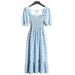 UKAP Flowy Dress for Ladies Floral Summer Beach Dress High Waisted Square Neck Sundress Casual Midi Dress