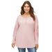 ellos Women's Plus Size Crochet Trim Henley Shirt