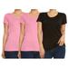 9 Crowns Women's Extra Slim Fit V-Neck Crew 2-Pack 3-Pack Tees (3 Crew Neck Pink/Black, M)