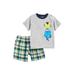 Carters Infant Boys Piranha Fish Baby Outfit Gray Shirt & Plaid Shorts Set