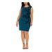 JESSICA HOWARD Womens Teal Embroidered Floral Sleeveless Jewel Neck Above The Knee Sheath Cocktail Dress Size 24W