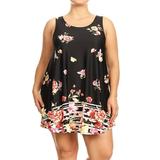MOA COLLECTION Women's Plus Size Floral Print Casual Sleeveless A-line Mini Tank Short Dress