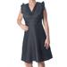 REBECCA TAYLOR Womens Navy Striped Linen Blend Sleeveless V Neck Above The Knee Cocktail Dress Size 12