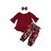 3 Pcs Infant Baby Girl Outfits, Long Sleeve Round Neck Ruffle Pullover + Floral Trousers + Headband