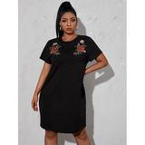 Women's Plus Size Embroidery Floral Tee Dress