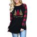 Lumento Women Long Sleeve Sweatshirt Plaid Raglan T-Shirts Tops Autumn Vintage Tunic Blouse