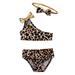 Gueuusu Girls 3PCS Bikini Set, Leopard Crop Bra, Back Bow Panty, Bow Hair Band