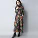 Meterk Vintage Women Loose Dress Floral Print Turtleneck Long Sleeve Side Pocket Casual Robe