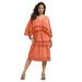 Roaman's Women's Plus Size Tiered-Lace Crinkle-Knit Gauze Dress