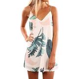 New Women's Geometric Color Block Print Boho Spaghetti Strap Mini Dresses Casual Straight Dress V Neck Dress Floral Print Dress