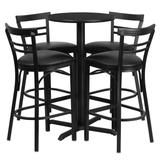 24'' Round Laminate Table Set with X-Base and 4 Ladder Back Metal Barstools