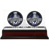 Tampa Bay Lightning 2021 Stanley Cup Champions Mahogany Two Hockey Puck Logo Display Case