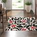 Black/Red 90 x 0.63 in Area Rug - Red Barrel Studio® Avayah Floral Tufted Wool Area Rug in Ivory/Black/Red Wool | 90 W x 0.63 D in | Wayfair