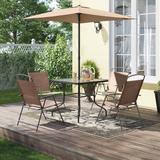 17 Stories Bendeguz Square 4 - Person 33.5" Long Outdoor Dining Set w/ Umbrella Glass/Metal/Mosaic in Brown | 33.5 W x 33.5 D in | Wayfair