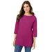 Plus Size Women's Perfect Elbow-Sleeve Boatneck Tee by Woman Within in Raspberry (Size 5X) Shirt