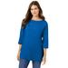 Plus Size Women's Perfect Elbow-Sleeve Boatneck Tee by Woman Within in Bright Cobalt (Size 5X) Shirt