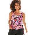 Plus Size Women's Side Tie Blouson Tankini Top by Swimsuits For All in Tropical Pink (Size 10)