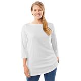 Plus Size Women's Perfect Elbow-Sleeve Boatneck Tee by Woman Within in White (Size 1X) Shirt