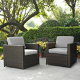 Palm Harbor 3 Piece Outdoor Wicker Conversation Set With Grey Cushions - 93 "W x 29.5 "D 34.5 "H